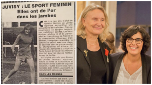 Un article sur Juvisy dans le Républicain de L'Essonne en 1980 (à gauche) et Annie Fortems avec Myriam El Khomri pour la remise de la Légion d'Honneur (à droite). 