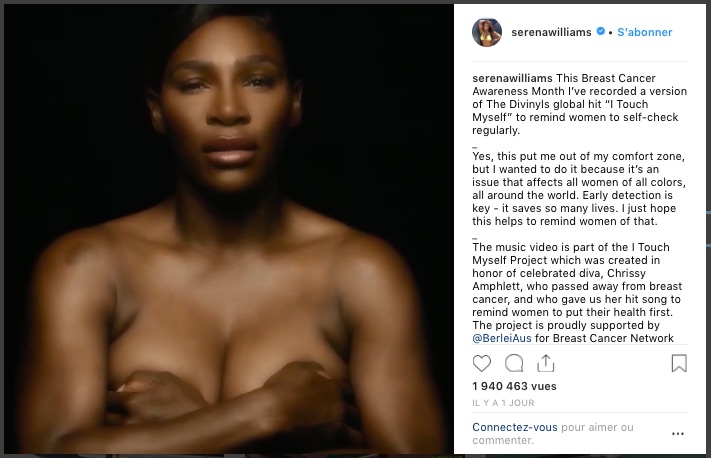 Topless et a cappella, Serena Williams s’engage contre le cancer du sein