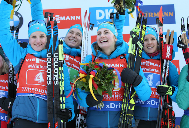 L’équipe de France féminine de biathlon a remporté samedi le relais dames de Ruhpolding en Allemagne (4x6km), comptant pour la Coupe du monde.