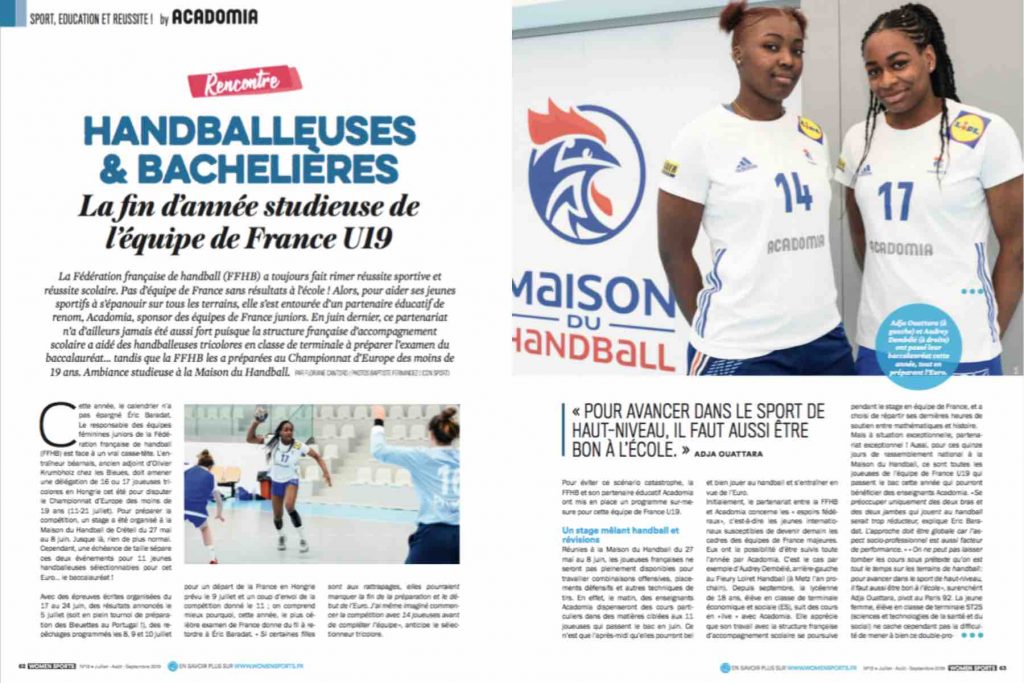 Acadomia a aidé des handballeuses tricolores à préparer le baccalauréat... tandis que la FFHB les a préparées au Championnat d’Europe des moins de 19 ans.