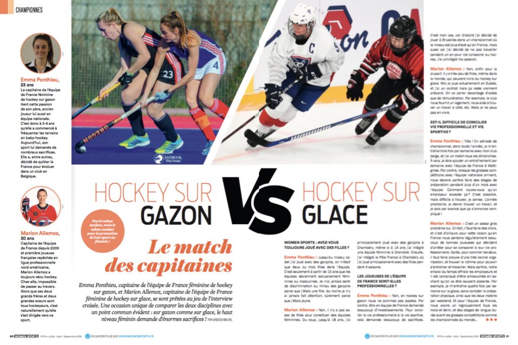 Emma Ponthieu, capitaine de l’équipe de France féminine de hockey sur gazon, et Marion Allemoz, capitaine de l’équipe de France féminine de hockey sur glace, se sont prêtées au jeu de l’interview croisée.