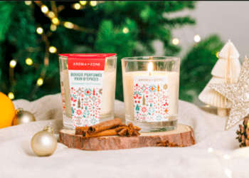 L’esprit de Nöel en un parfum chaleureux et gourmand avec la bougie pain d’épices d’Aroma Zone